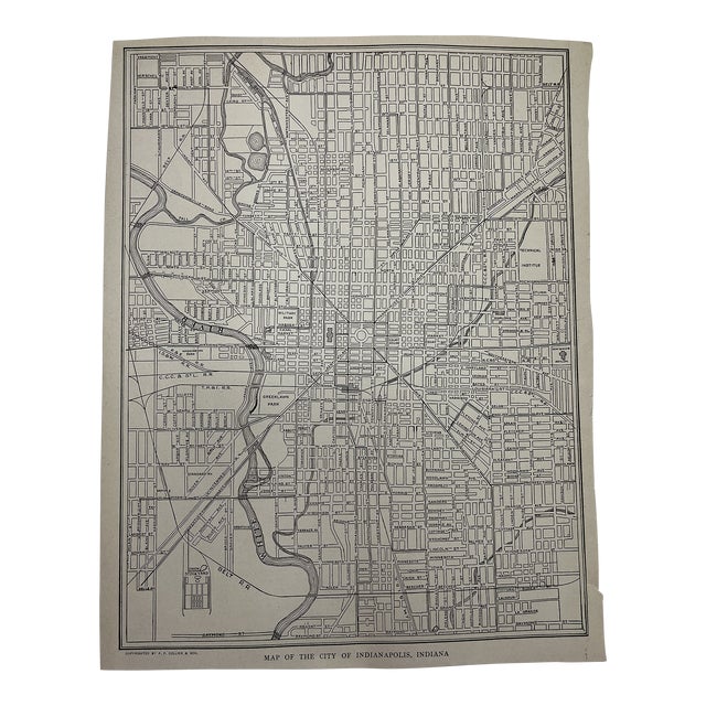 Antique 1920s Indianapolis Indiana City Map For Sale