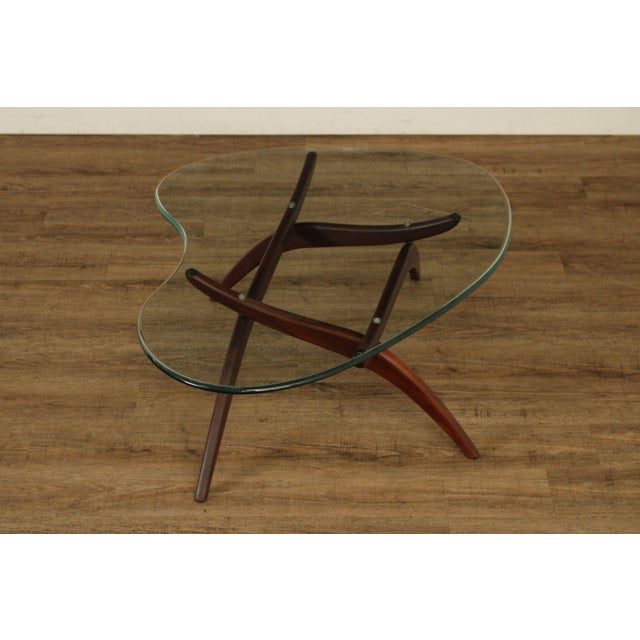 Mid Century Modern Glass Top Walnut Coffee Table For Sale - Image 14 of 18