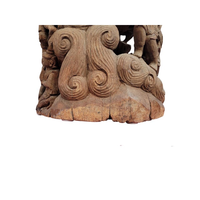 19th-Century Southeast Asian Hand-Carved Teak Temple Pillar Wrap Sculpture For Sale - Image 17 of 18
