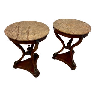 Antique French Edwardian Marble-Top Gueridon Side or Lamp Tables, 1900s, Set of 2 For Sale