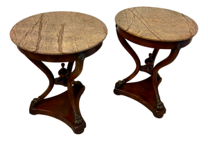 Antique French Edwardian Marble-Top Gueridon Side or Lamp Tables, 1900s, Set of 2