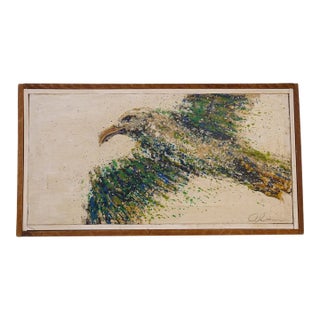 1970s Vintage Abstract Green Seagull Impressionist Pointillisim Canvas Painting '75 Beach Chic, Framed For Sale