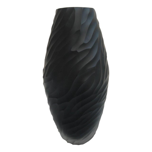 Ferro Italian Murano Art Glass Black Vase Italy 1990 For Sale