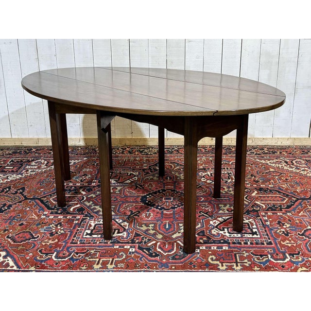 English drop-leaf mahogany table called Gateleg - work from the 1950s L=1m83 l open=1m17 l closed=46.5cm H=75cm.