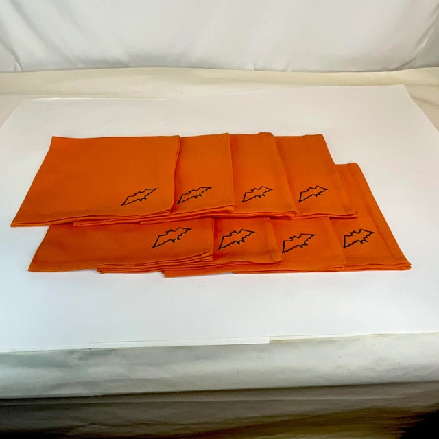 1980s Vintage French Linen Halloween Bat Napkins - Set of 8 For Sale - Image 4 of 8