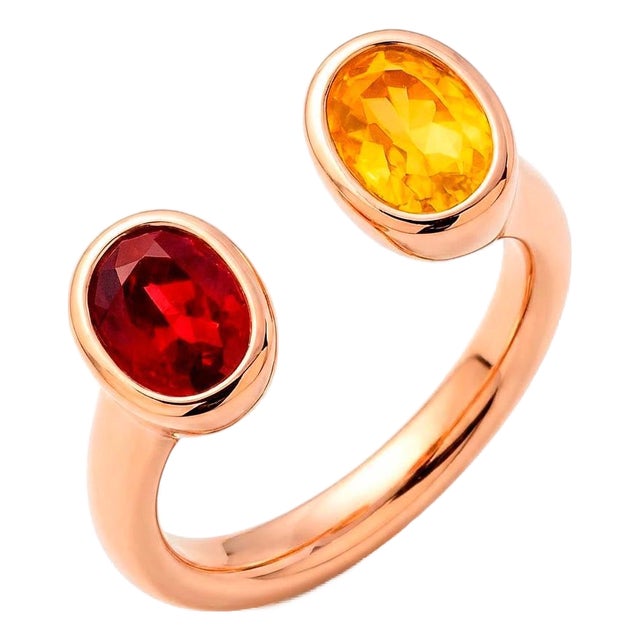 Toi Et Moi Gemstone Ring: Garnet and Citrine, Size 7.5 For Sale