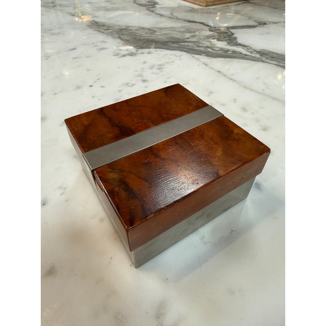 Modern Tommaso Barbi Vintage Burl Wood & Brushed Metal Box For Sale - Image 3 of 10