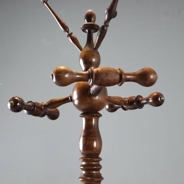 19th Century Walnut Coat Rack with Turned Shaft, Italy For Sale - Image 4 of 7