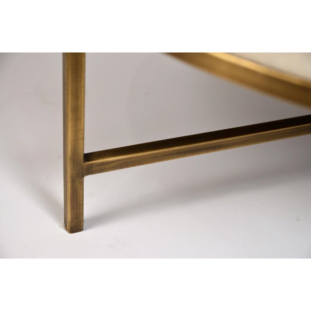 White Small White Hide and Patinated Brass 'Tambour' Ottoman by Design Frères For Sale - Image 8 of 10