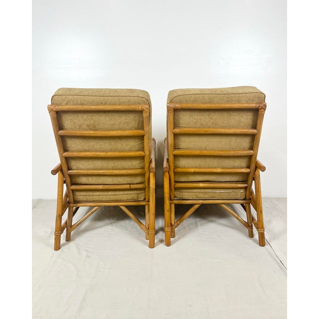 Brown Vintage Rattan Chinese Chippendale Lounge Chairs- A Pair For Sale - Image 8 of 12