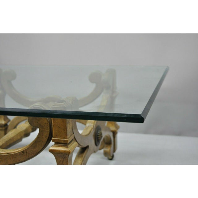 1960s Hollywood Regency Rectangle X Frame Glass Top Coffee Table