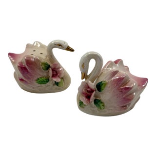 1960s Pearlescent Kitsch Swan Salt & Pepper Shakers- a Pair For Sale