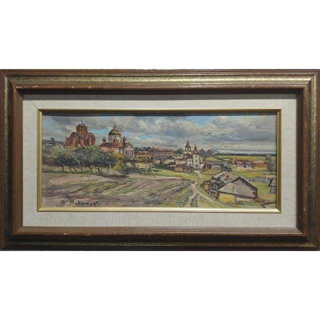 Tatyana Radimova -Khotkovo Village Landscape-1968 Russian Oil painting Oil painting on board - Signed Dated and titled...