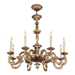 18c Style Carved Italian White Gold Gilt Wood 8 Light Chandelier by Randy Esada for Prospr For Sale