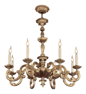 18c Style Carved Italian White Gold Gilt Wood 8 Light Chandelier by Randy Esada for Prospr