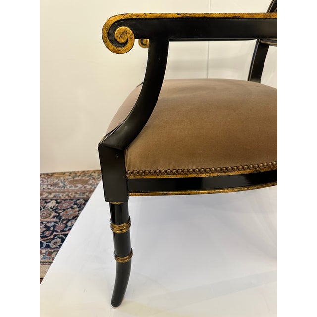 Black Black & Gold Hollywood Regency Maitland Smith Armchair For Sale - Image 8 of 9