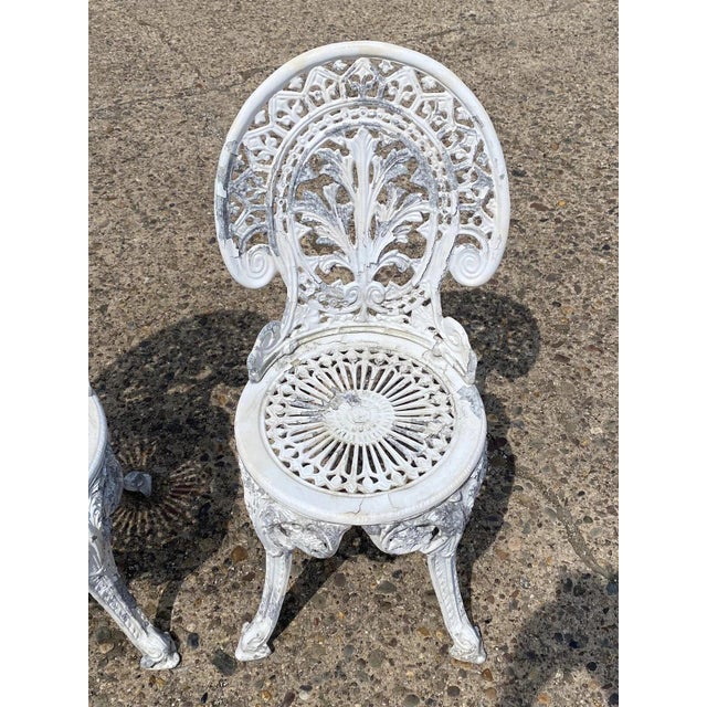 Victorian Cast Aluminum Antique Victorian Style Outdoor Garden Bistro Side Chairs - Pair For Sale - Image 3 of 11