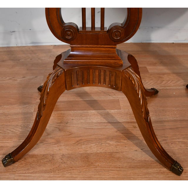 Brown 1940s Mersman Duncan Phyfe Style Mahogany Lyre Base Pair of Side Tables / End Tables For Sale - Image 8 of 15