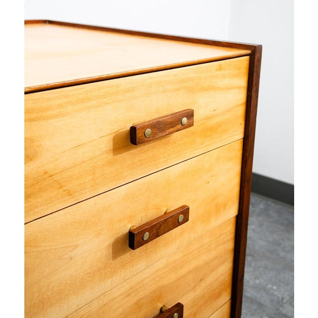 Mid Century Modern Vanity Desk Birch Walnut Drawers Mirror Italian Blonde Wood For Sale - Image 9 of 10
