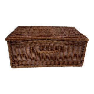 Vintage French Willow Wicker Lidded Storage Basket - For Sale