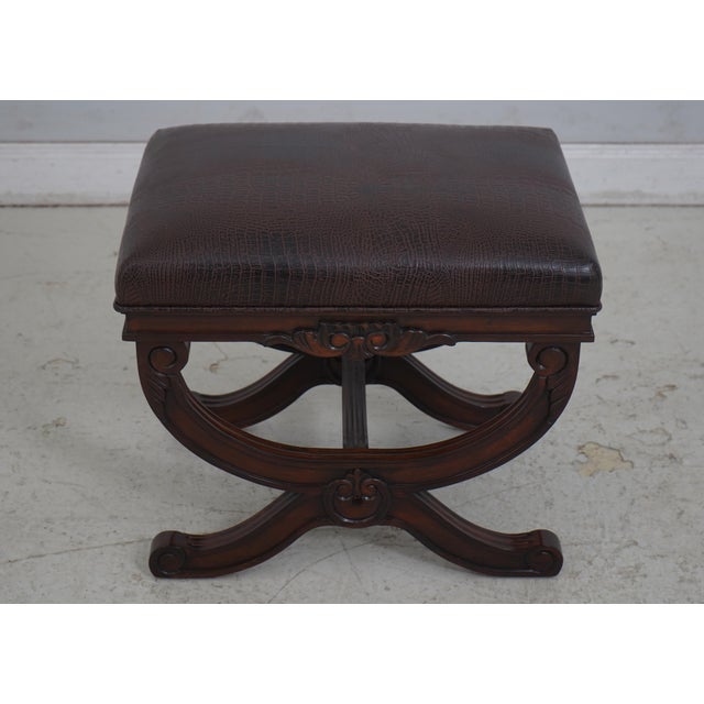 Traditional Pair of Faux Leather Mahogany Stools For Sale - Image 3 of 16