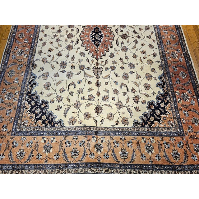 Ivory Vintage Tabriz Room Size Rug, Hand-Knotted Wool, Floral Design, 1970s For Sale - Image 8 of 12