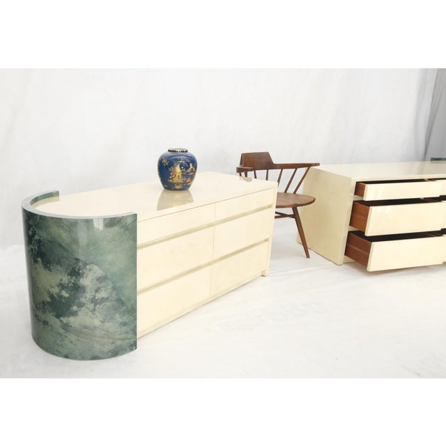 Animal Skin Two Part Side by Side Racetrack Buffed Lacquered Goatskin Dresser Credenza - A Pair For Sale - Image 7 of 12