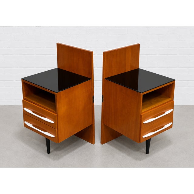 Pair of Mid Century Modern Floating Nightstands + Black Glass Tops by Mojmir Pozar for Up Zavody, C. 1950s For Sale - Image 13 of 14