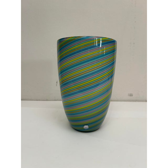A stunning large spiral "Filigrana" vase by Gino Cenedese, handcrafted in Italian Murano glass. This tapered, cased and...