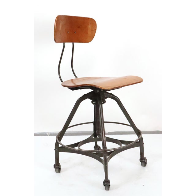 Toledo Metal Furniture Co. Vintage Industrial Toledo Drafting Stool For Sale - Image 4 of 12