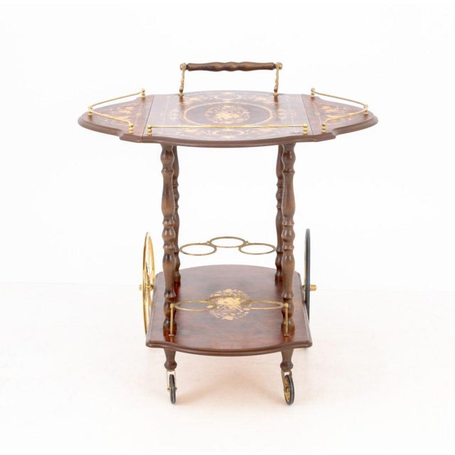 Italian Burlwood and Marquetry Drop Leaf Bar Cart For Sale - Image 10 of 10