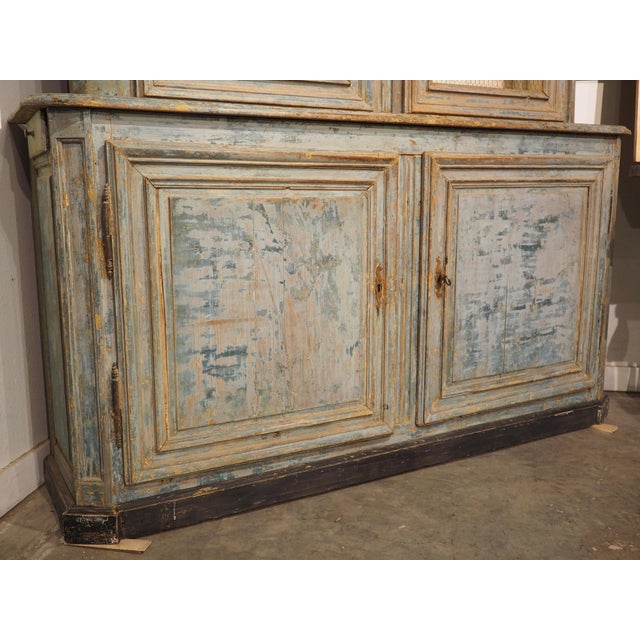 18th Century Monumental 18th Century Hand Scraped and Painted French Buffet Deux Corps Bibliotheque For Sale - Image 5 of 18