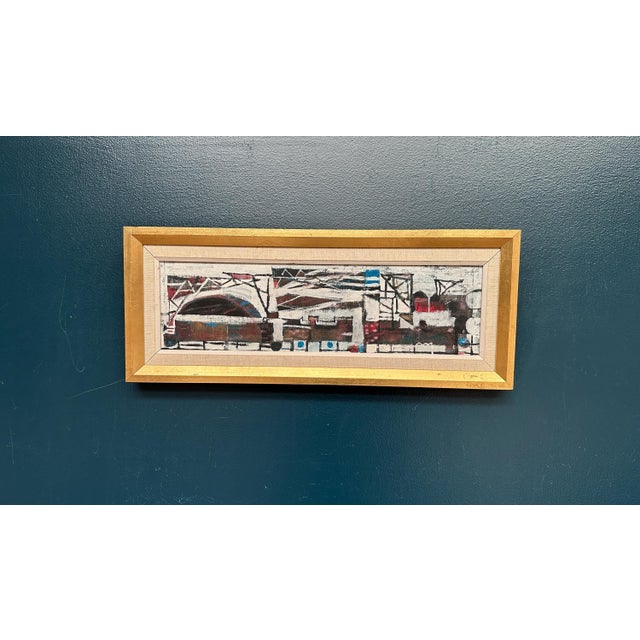 Original Mid Century Swedish Oil on Canvas – “Transition” by Teddy Sempinski – Framed 58 × 24 cm (22.8" × 9.4") A striking...
