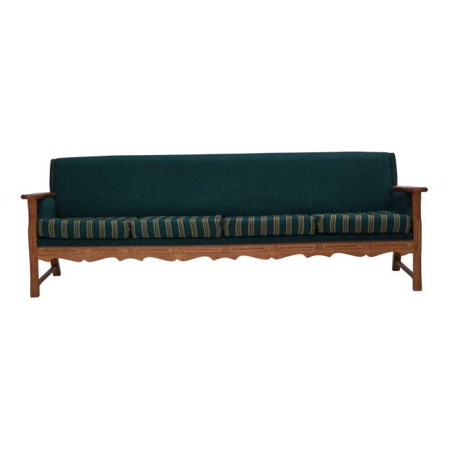 Vintage Danish Four-Seater Sofa in Furniture Wool and Oak, 1970s For Sale