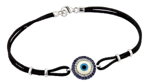 18k White Gold Evil Eye Diamond & Sapphire Charm Cord Bracelet