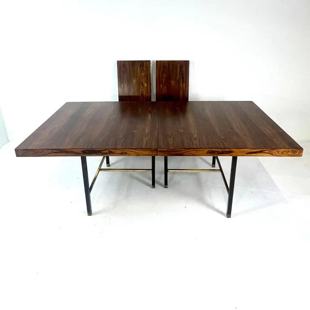 Brown Harvey Probber Rosewood Two Leaf Extension Dining Table Model 819r W. Solid Brass & Mahogany Legs For Sale - Image 8 of 12