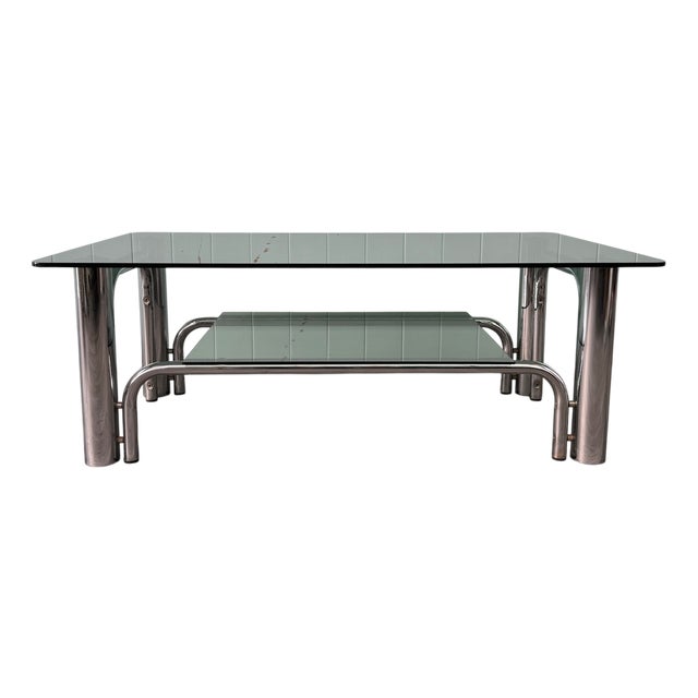 Italian Coffee Table in Chromed Steel and Smoked Glass, 1970s For Sale