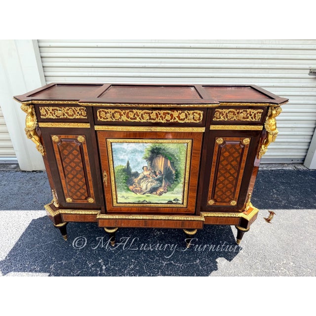 Early 19th Century Vintage Marquetry French Cabinet with Ormolu Mounts Marble top For Sale - Image 5 of 10