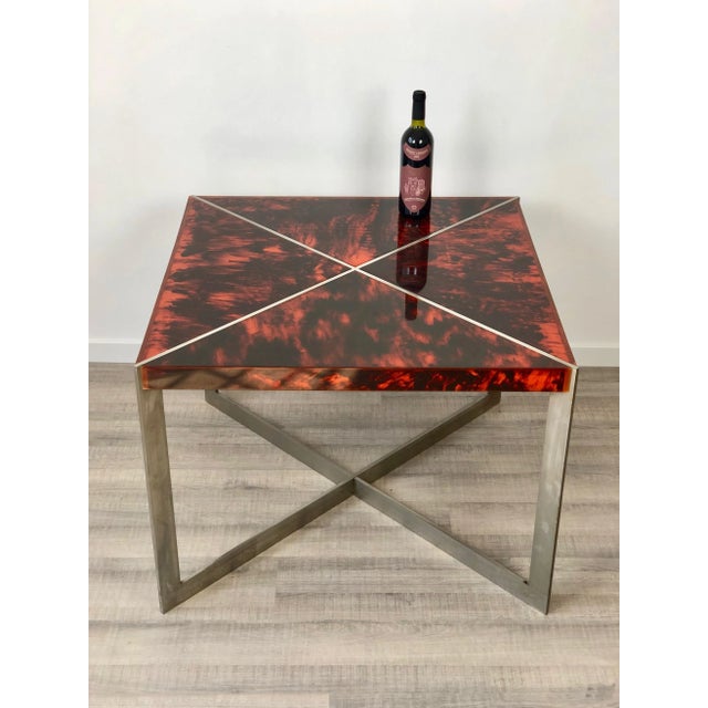 Tortoiseshell Acrylic & Steel Table, Italy, 1970s For Sale - Image 4 of 16