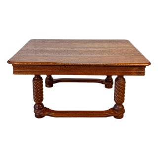 Antique Traditional Oak Barley Twist Rectangle Low Cocktail Coffee Table For Sale
