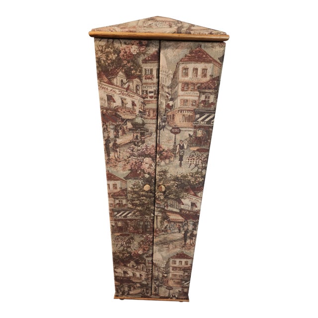 1980s Tapestry-Covered Cabinet – Parisian Scene Motif For Sale