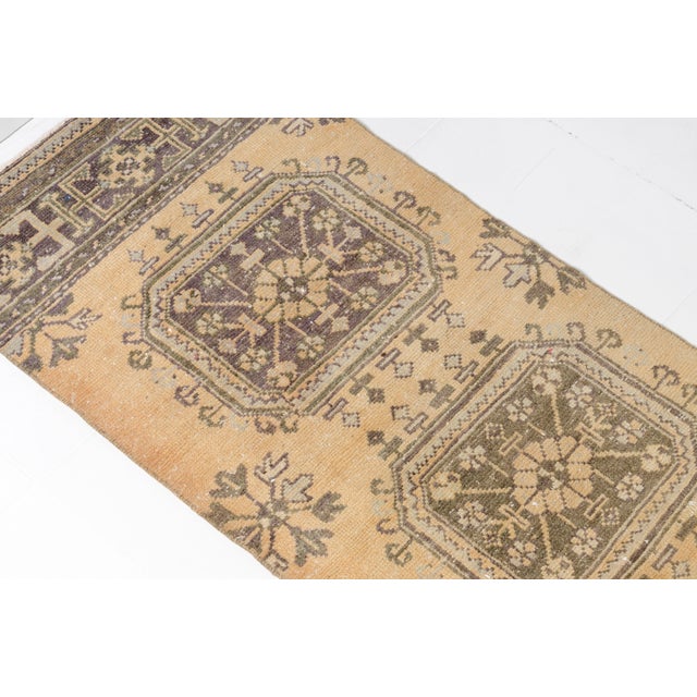 Mid 20th Century. Muted Champagne & Moss Green Turkish Runner For Sale - Image 10 of 10