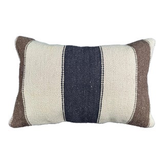 Turkish Hemp Pillow Cushion Natural Beige Black Pillow Cushion Cover 16" x 24" For Sale