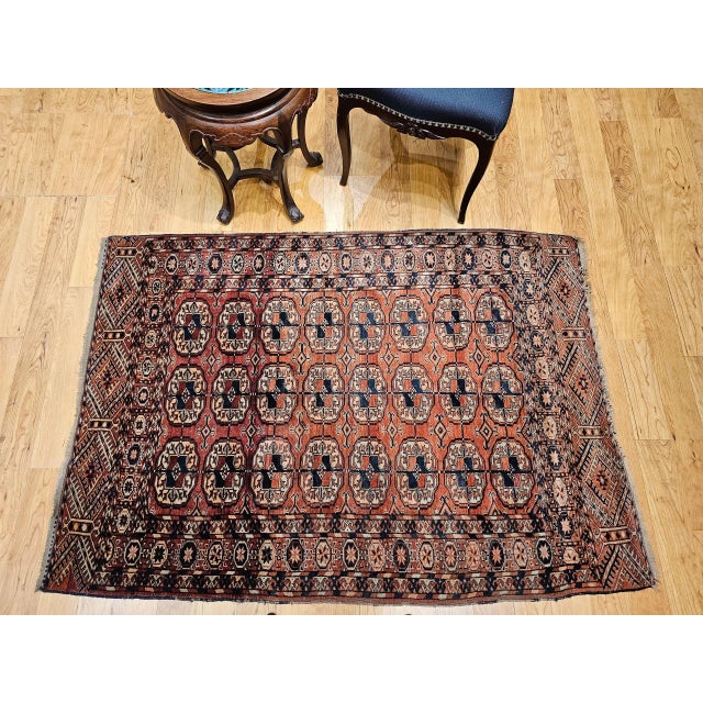 Vintage Turkmen Tekke Area Rug, Wool Pile, Brick-Red, Early 1900s For Sale - Image 4 of 12