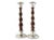 Pair of early 20th century English oak twist candlesticks with silver plateed mounts and detailing. The hand turned barley...