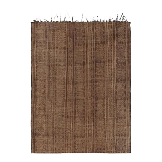 Vintage Tuareg Mat, Rich Brown With Gold Tribal Geometric Patterns - Rug & Kilim For Sale