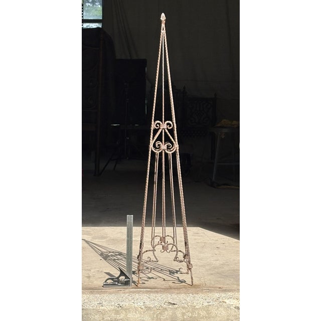 Burnt Umber Mid 20th Century Hand‑Forged Wrought Iron Garden Obelisk / Trellis For Sale - Image 8 of 8