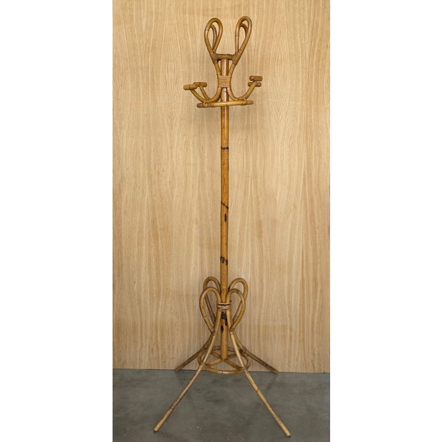 Bamboo and Rattan Coat Rack With Large Base, Italy, 1960s For Sale - Image 4 of 11