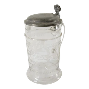 18th Century German or Dutch Etched Glass and Pewter Tankard Mug