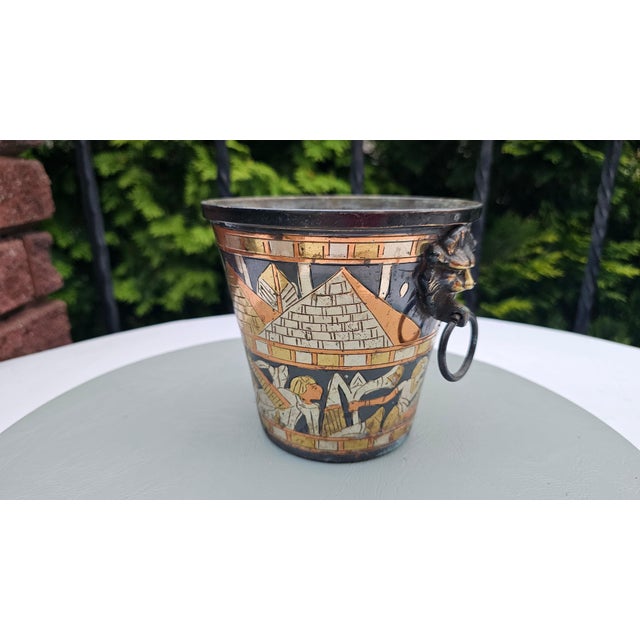 Metal Brass Ice Bucket with Egyptian Style Lion-Head Handles, 1960s For Sale - Image 7 of 7